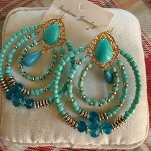 Turquoise and Gold Fashion Jewelry Earrings